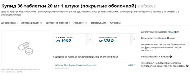 Таблетки Купид 36, 20 мг